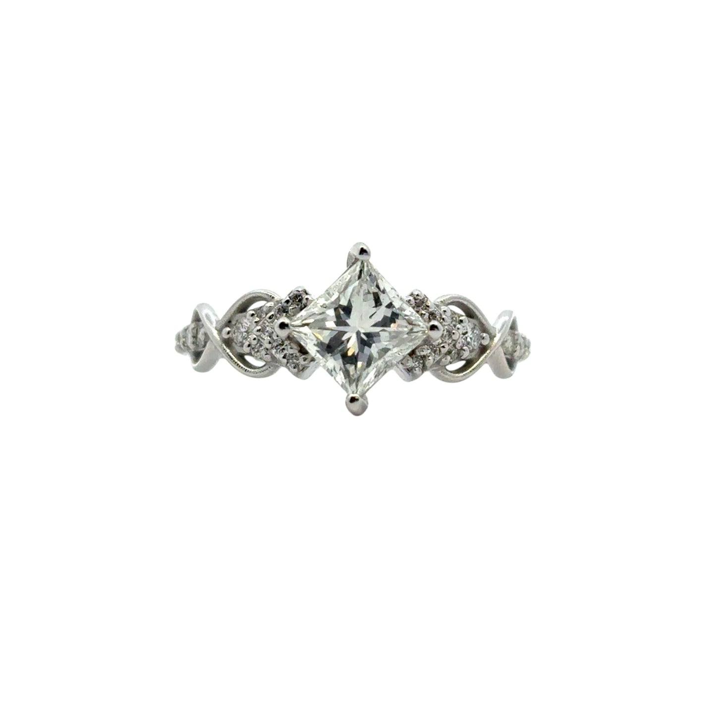 14k White Gold GIA Certified 1.05ct Natural Princess Cut Diamond Engagement Ring 