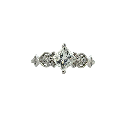 14k White Gold GIA Certified 1.05ct Natural Princess Cut Diamond Engagement Ring 