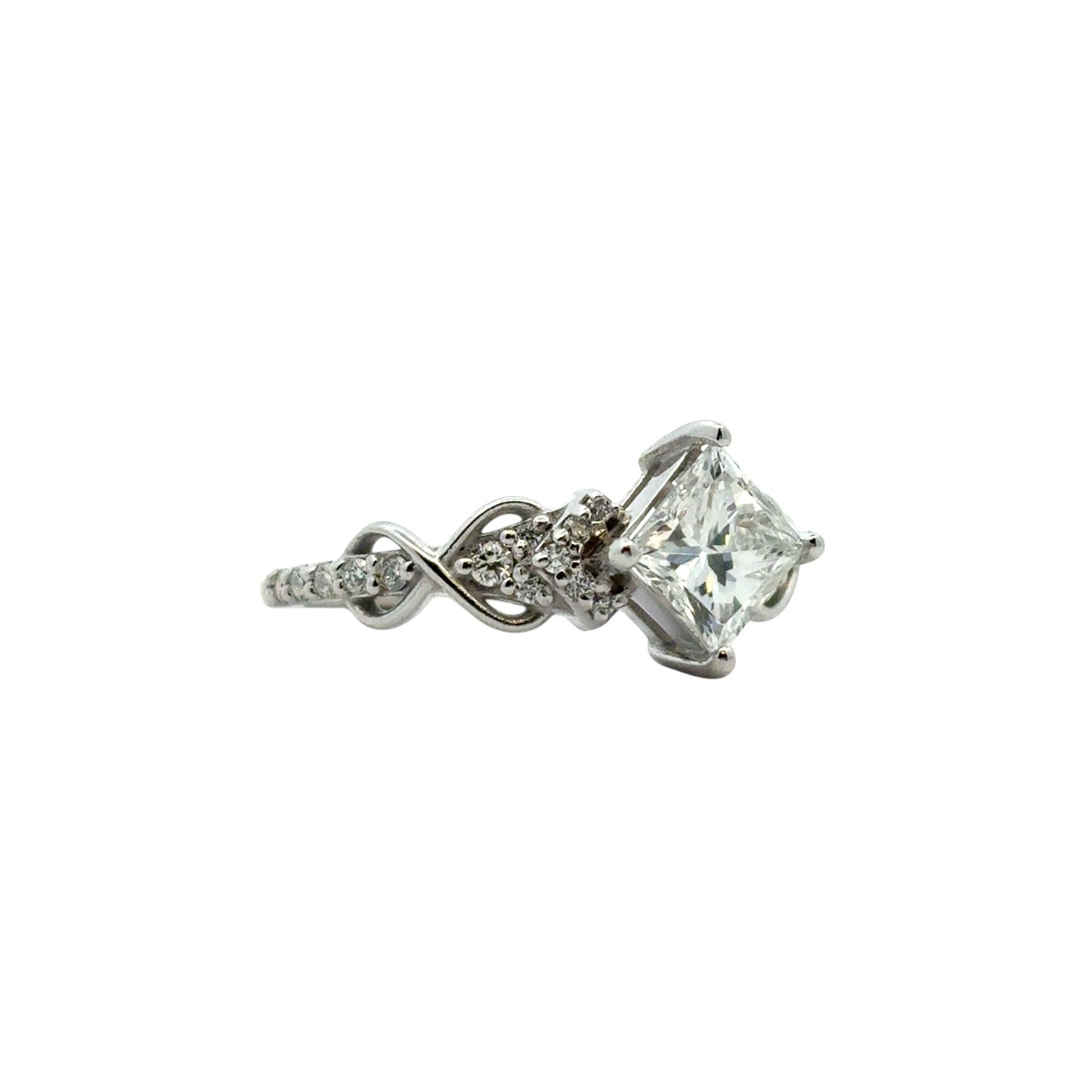 14k White Gold GIA Certified 1.05ct Natural Princess Cut Diamond Engagement Ring 