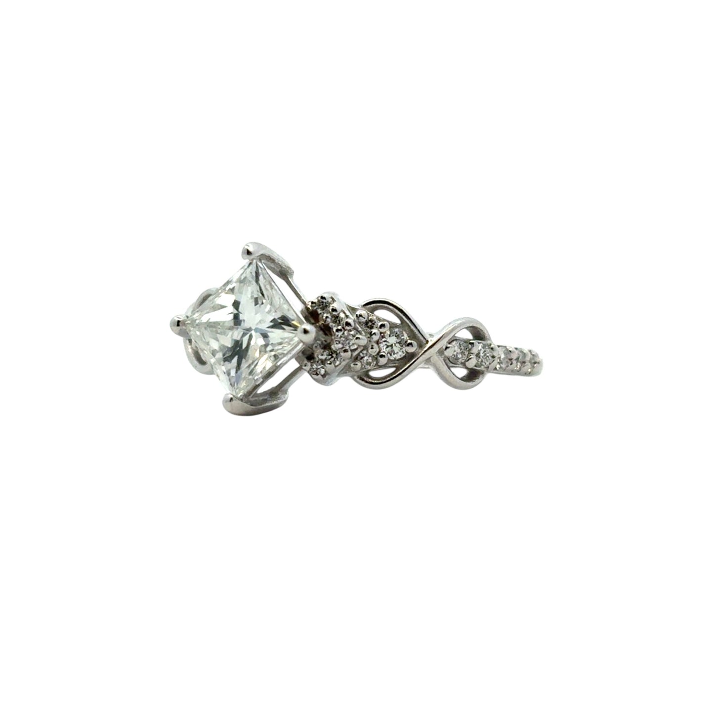 14k White Gold GIA Certified 1.05ct Natural Princess Cut Diamond Engagement Ring 