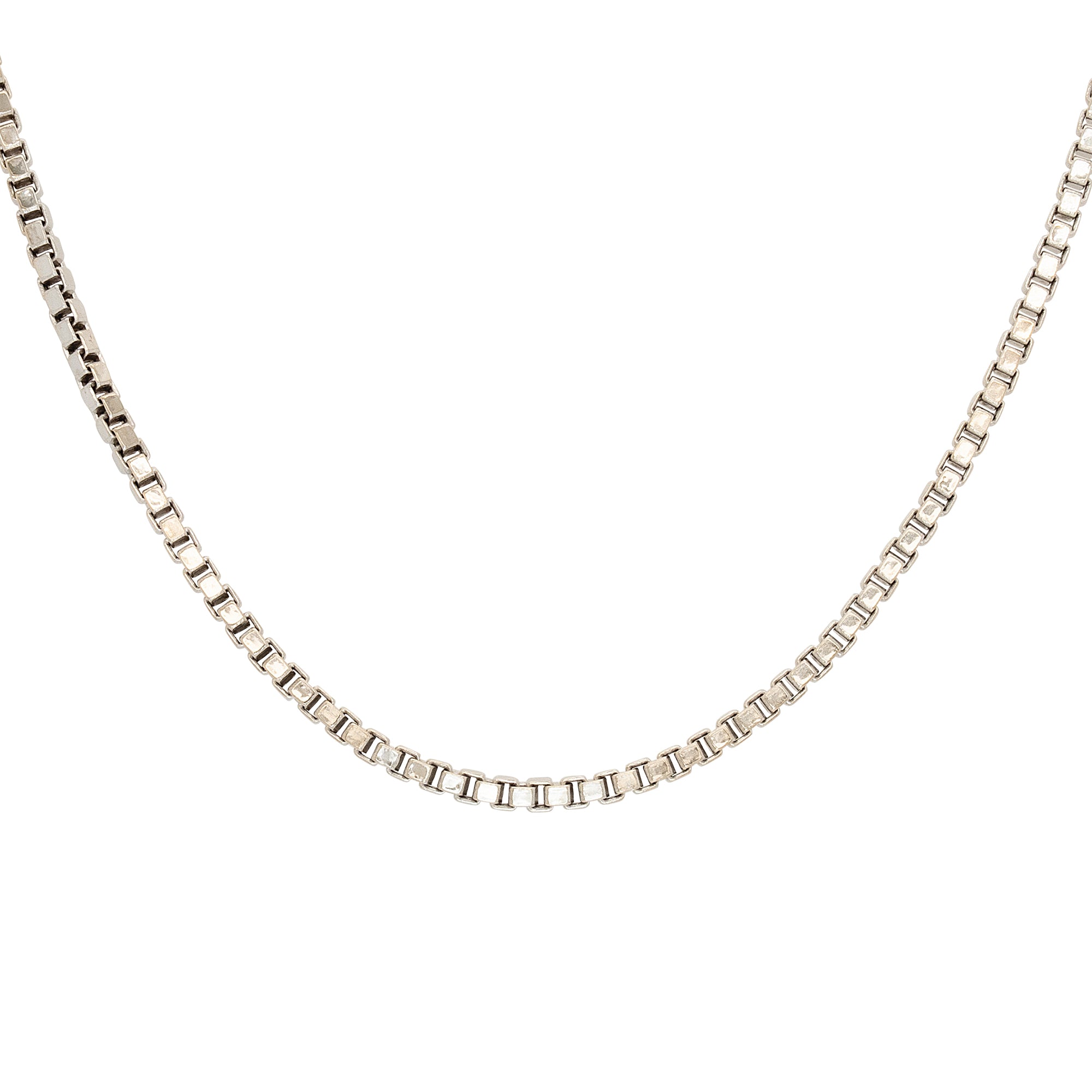 18k White Gold Plain Box Chain Necklace
