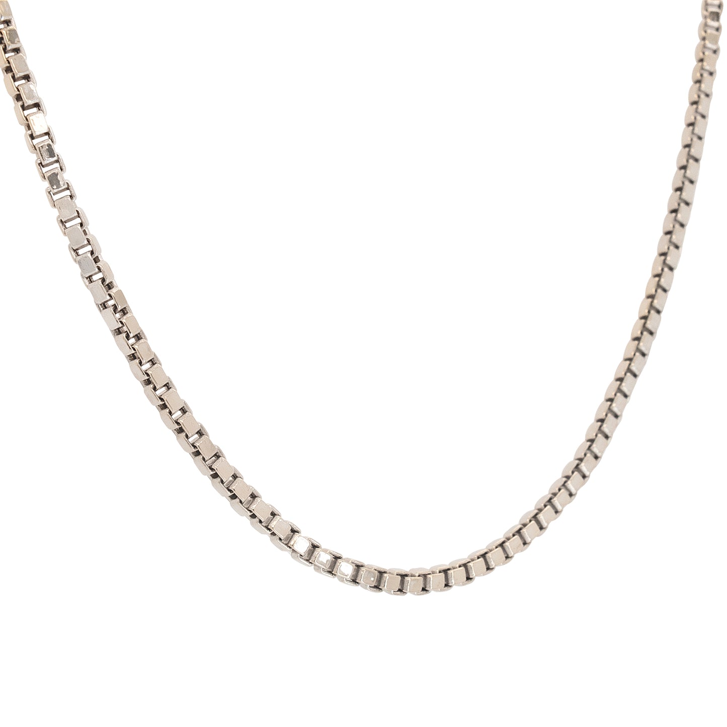 18k White Gold Plain Box Chain Necklace