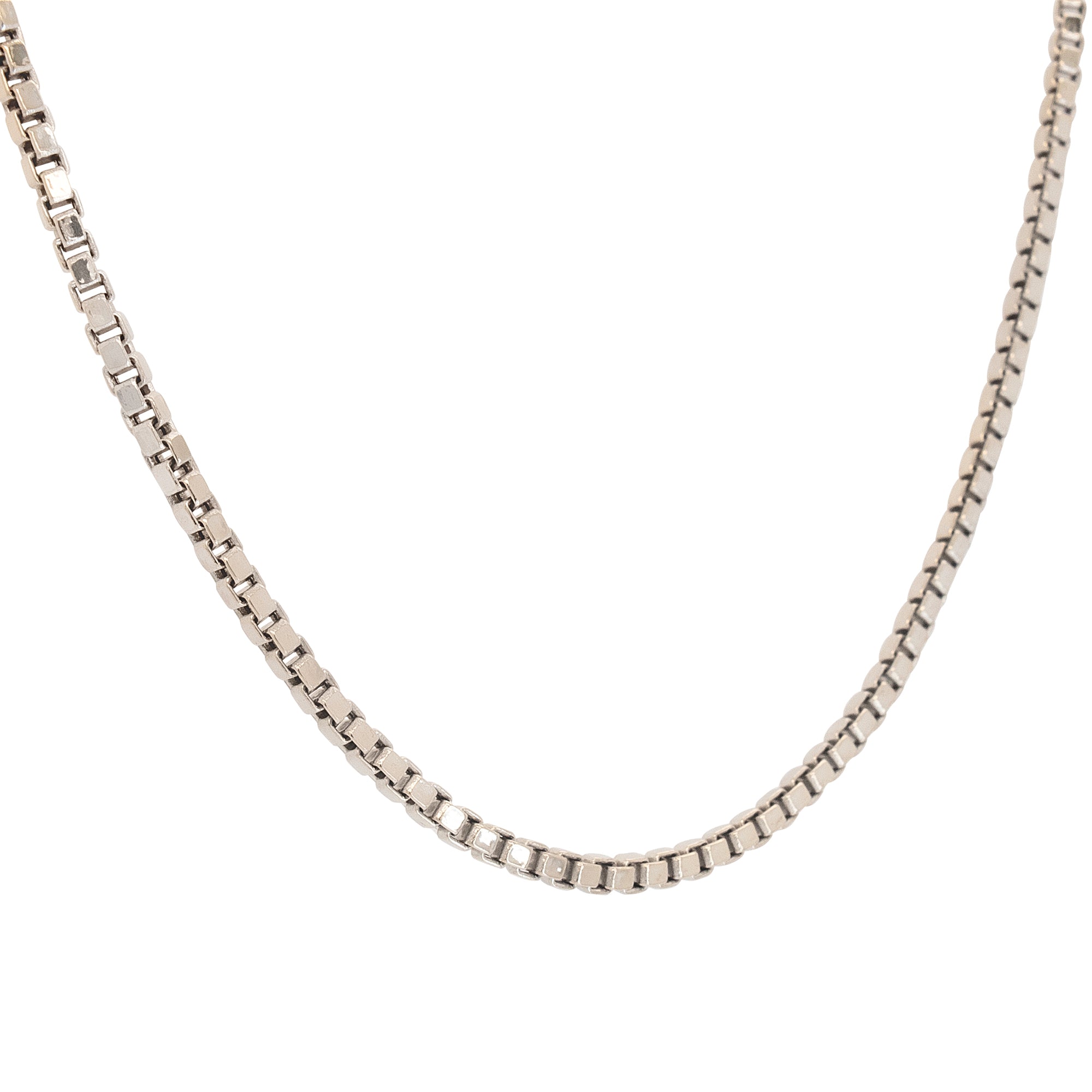 18k White Gold Plain Box Chain Necklace