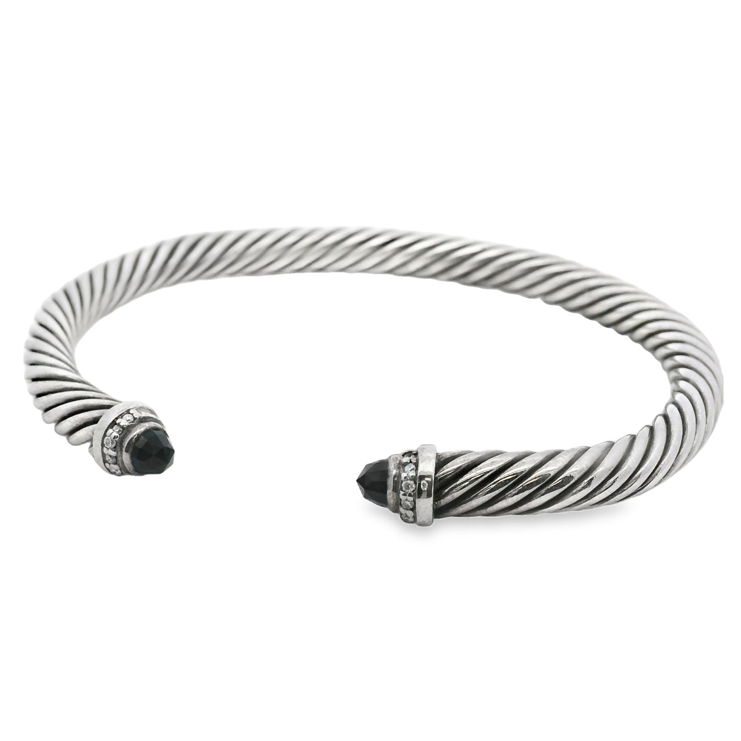 David Yurman Sterling Silver Classic Cable Bracelet with Black Onyx and Diamonds