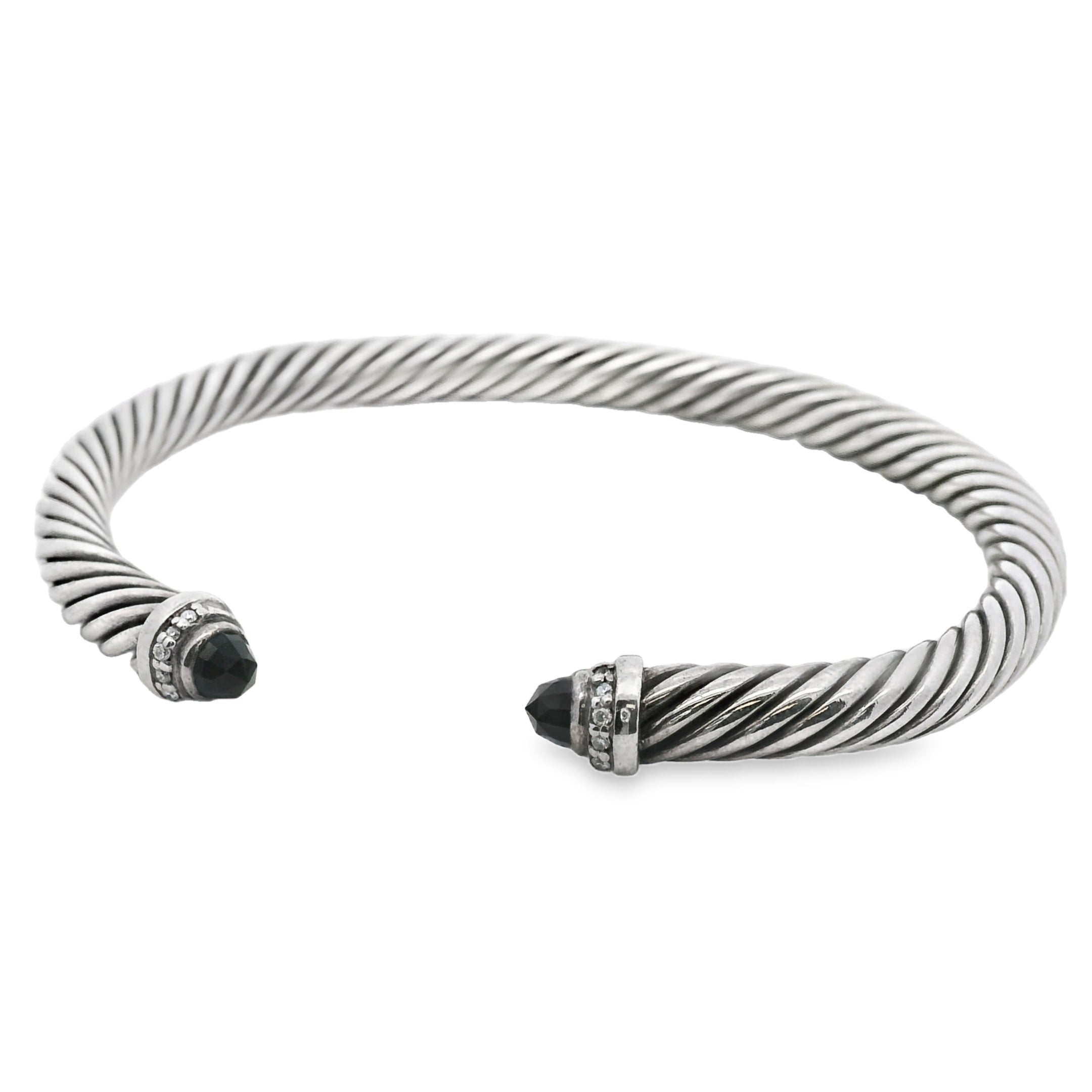 David Yurman Sterling Silver Classic Cable Bracelet with Black Onyx and Diamonds