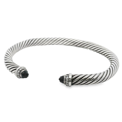 David Yurman Sterling Silver Classic Cable Bracelet with Black Onyx and Diamonds