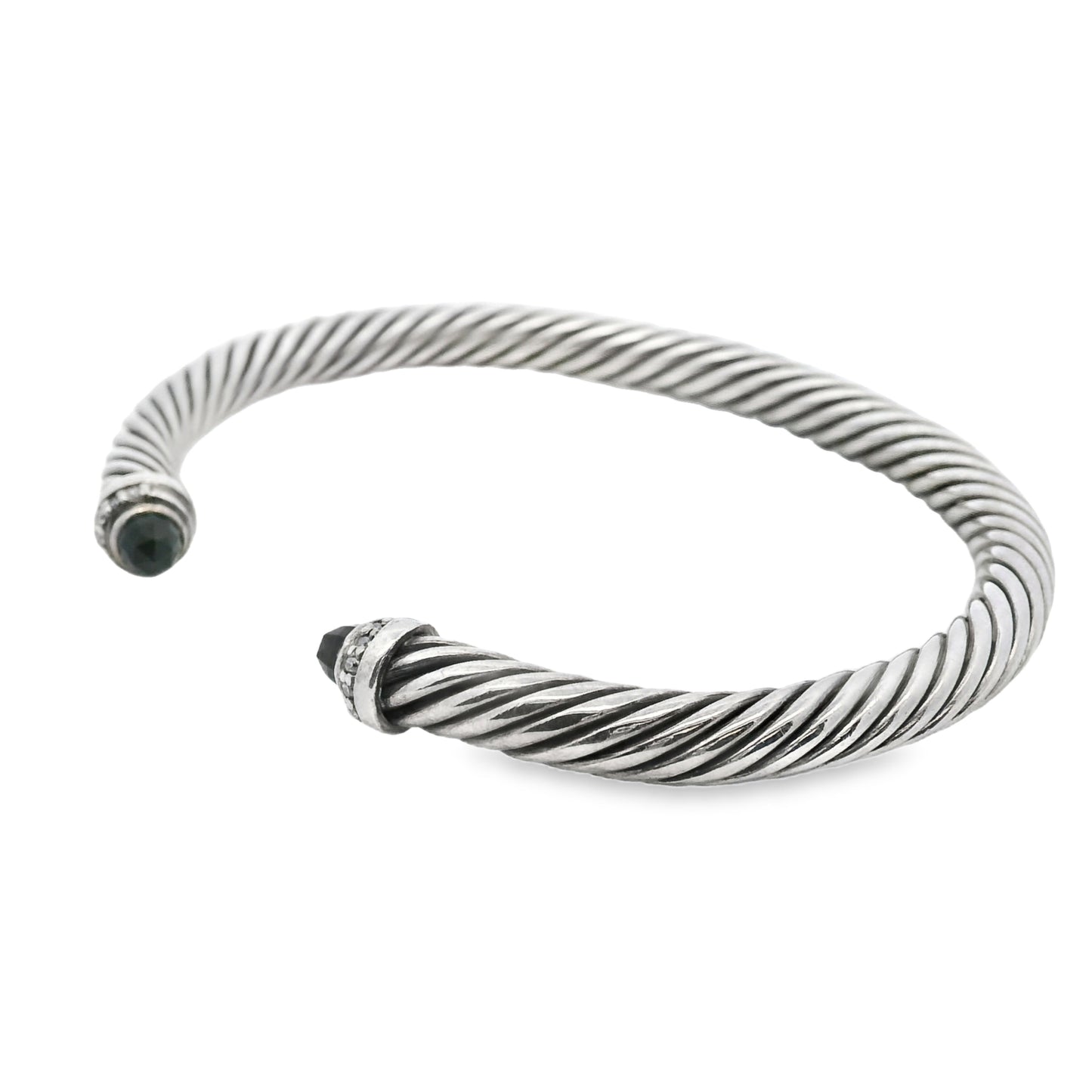 David Yurman Sterling Silver Classic Cable Bracelet with Black Onyx and Diamonds