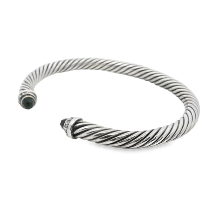 David Yurman Sterling Silver Classic Cable Bracelet with Black Onyx and Diamonds