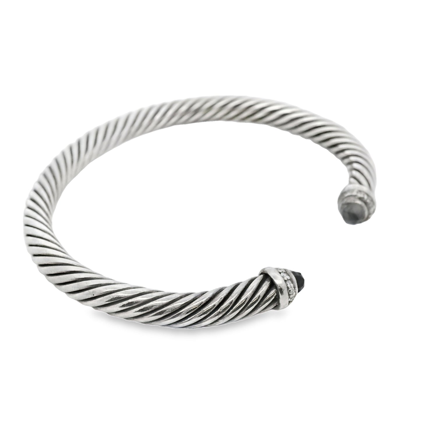 David Yurman Sterling Silver Classic Cable Bracelet with Black Onyx and Diamonds