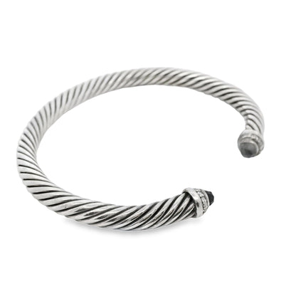 David Yurman Sterling Silver Classic Cable Bracelet with Black Onyx and Diamonds