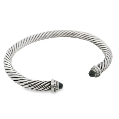 David Yurman Sterling Silver Classic Cable Bracelet with Black Onyx and Diamonds