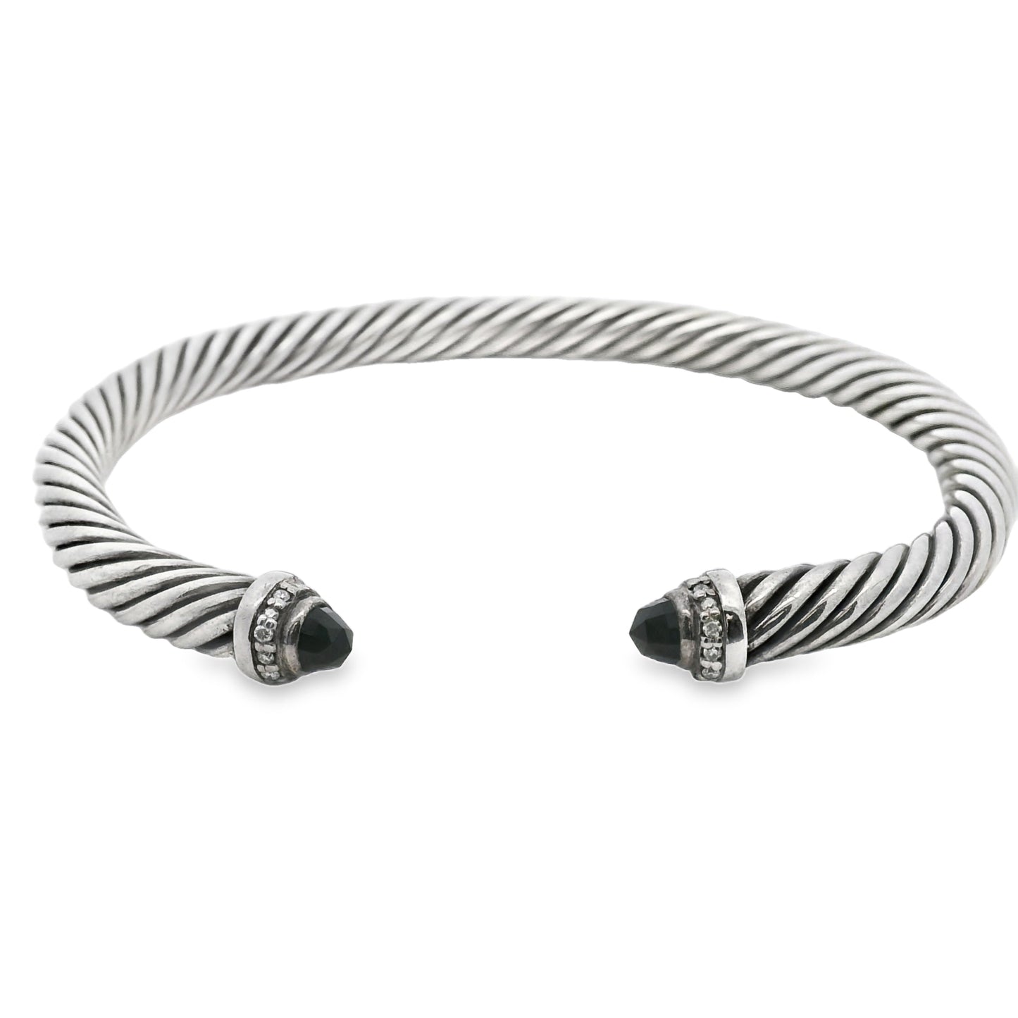 David Yurman Sterling Silver Classic Cable Bracelet with Black Onyx and Diamonds