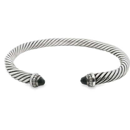 David Yurman Sterling Silver Classic Cable Bracelet with Black Onyx and Diamonds