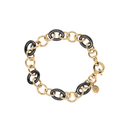 Gabriel & Co. 14k Yellow Gold and Black Oval Ceramic Link Chain Bracelet