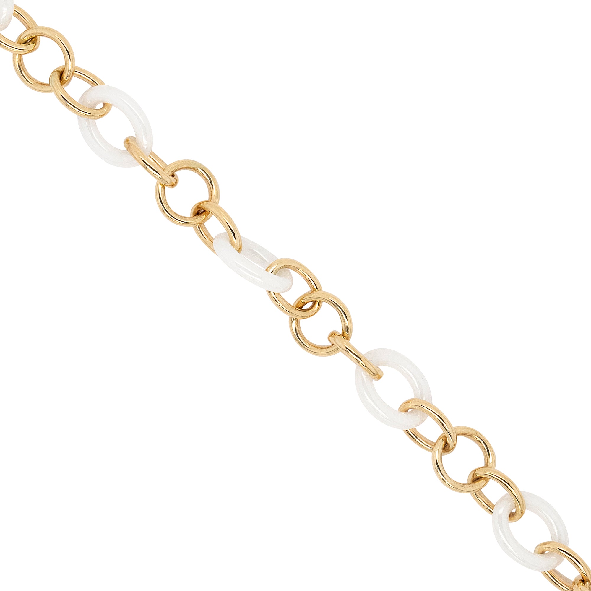 Gabriel & Co. 14k Yellow Gold and White Oval Ceramic Link Chain Bracelet