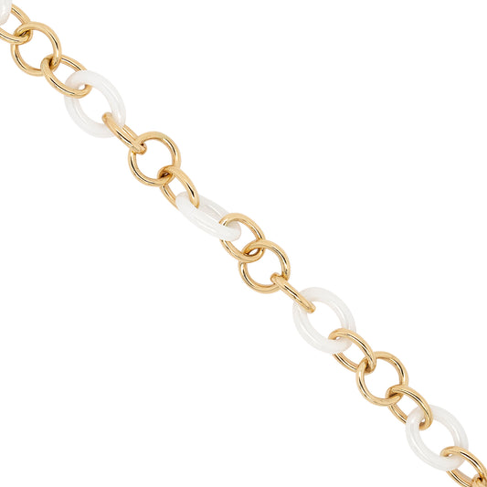 Gabriel & Co. 14k Yellow Gold and White Oval Ceramic Link Chain Bracelet