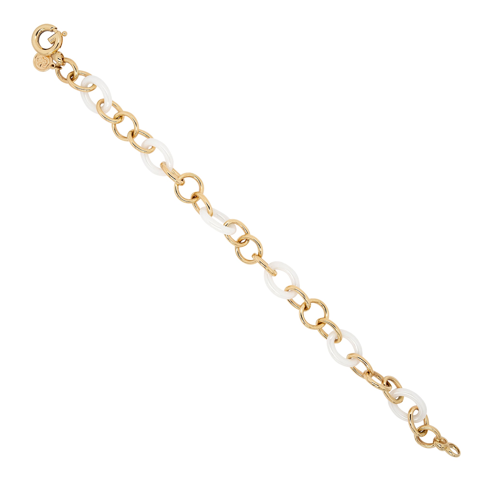 Gabriel & Co. 14k Yellow Gold and White Oval Ceramic Link Chain Bracelet