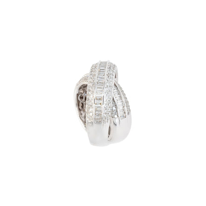18k White Gold 2.60ctw Round Brilliant and Baguette Natural Diamond Crossover Ring