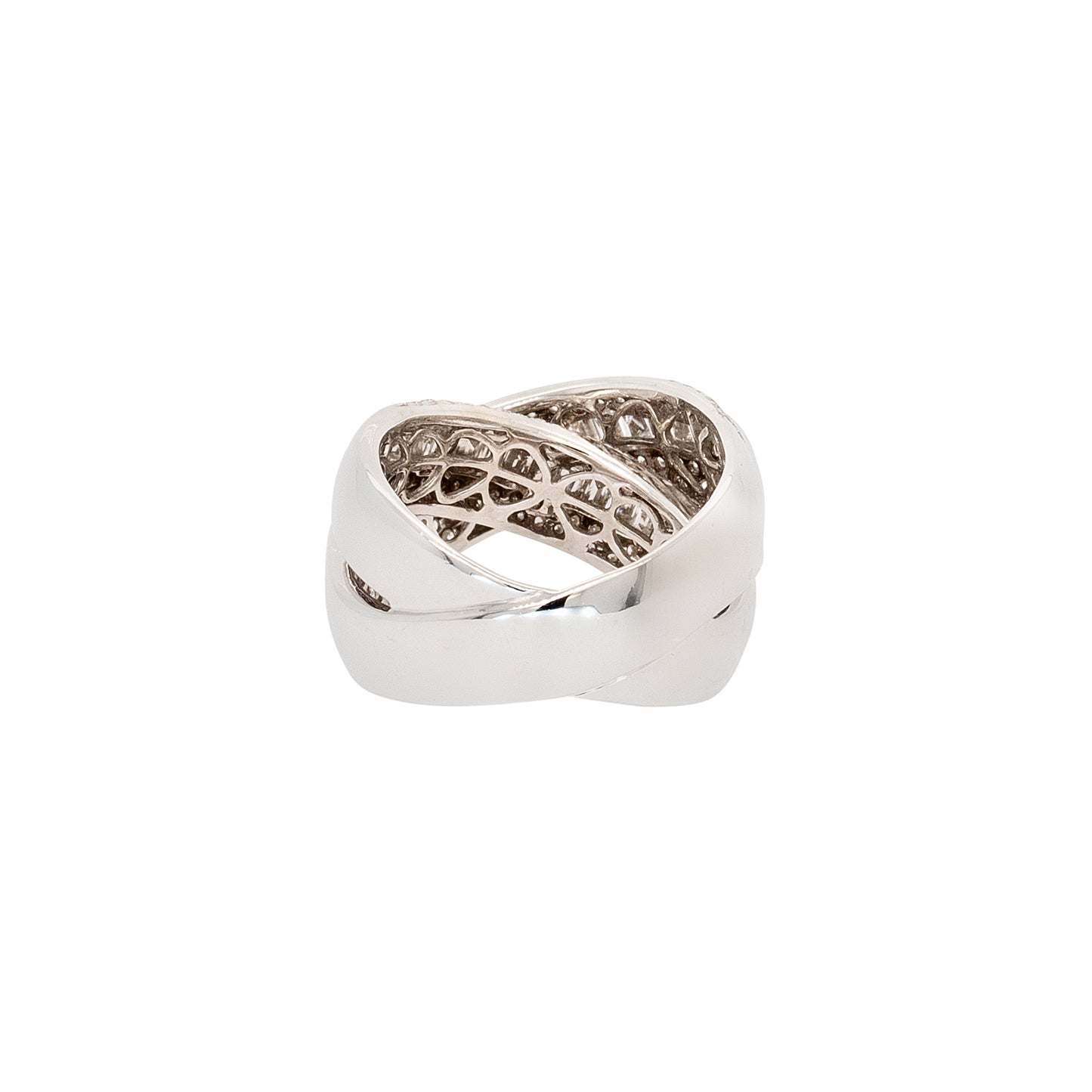 18k White Gold 2.60ctw Round Brilliant and Baguette Natural Diamond Crossover Ring