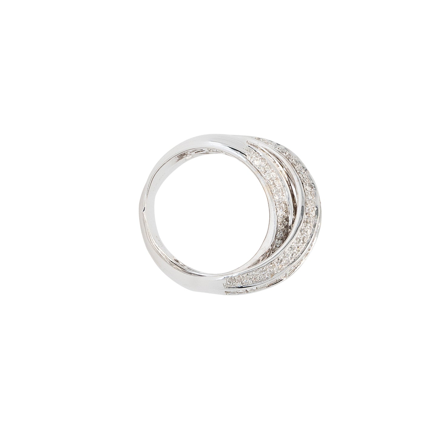 18k White Gold 2.60ctw Round Brilliant and Baguette Natural Diamond Crossover Ring
