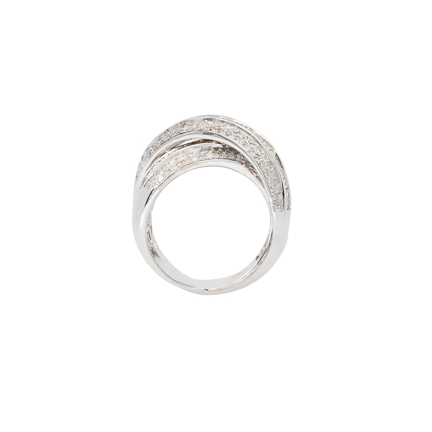 18k White Gold 2.60ctw Round Brilliant and Baguette Natural Diamond Crossover Ring