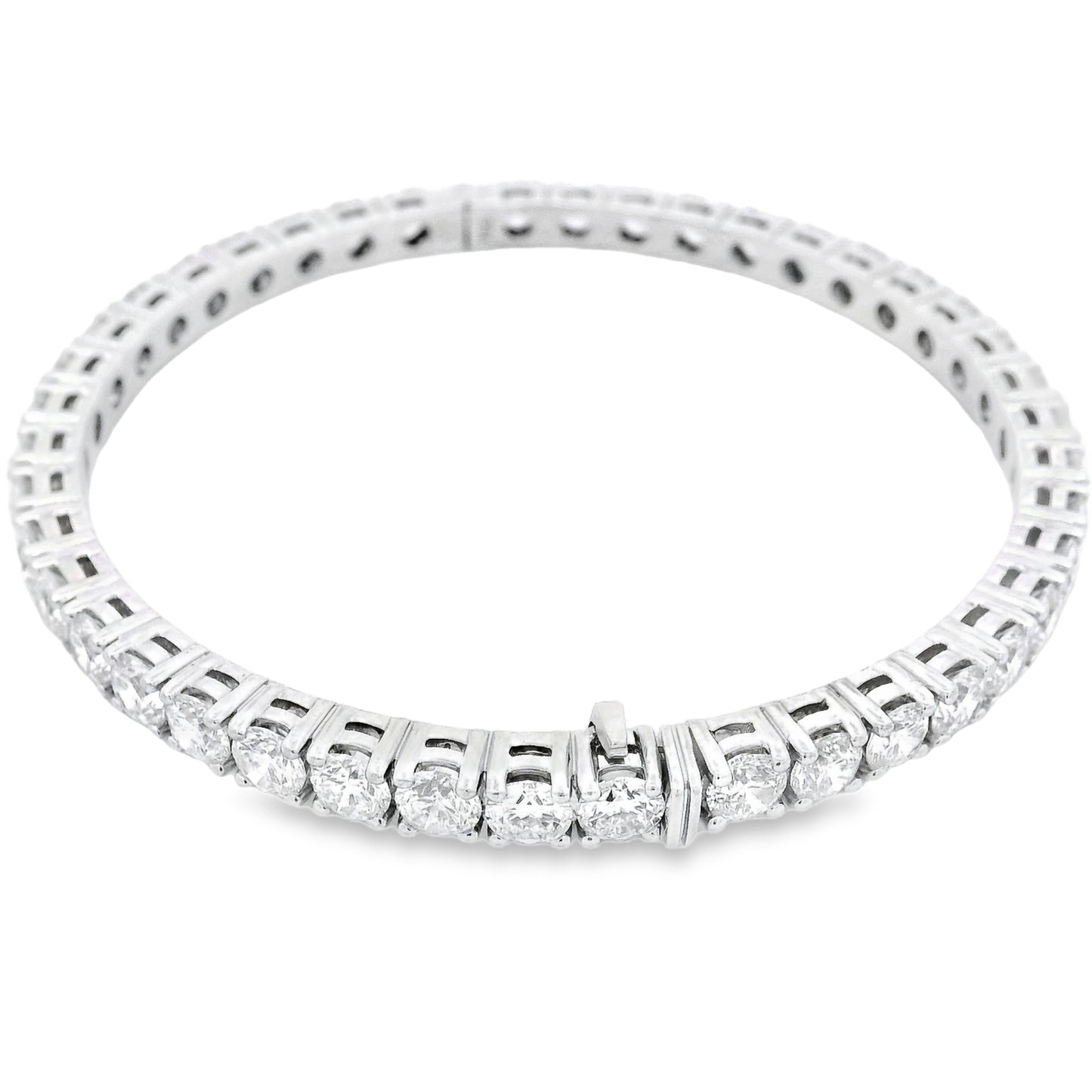 18k White Gold 10.5ctw Round Brilliant Diamond Tennis Bangle Bracelet
