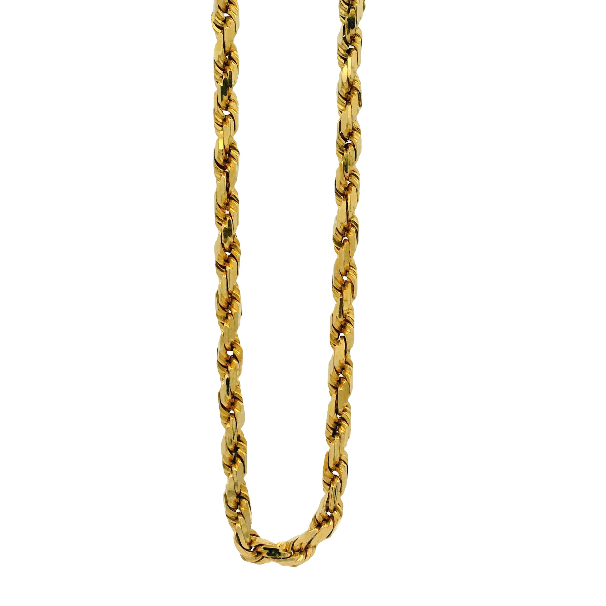 Yellow Gold Rope Twist Chain Necklace on white background