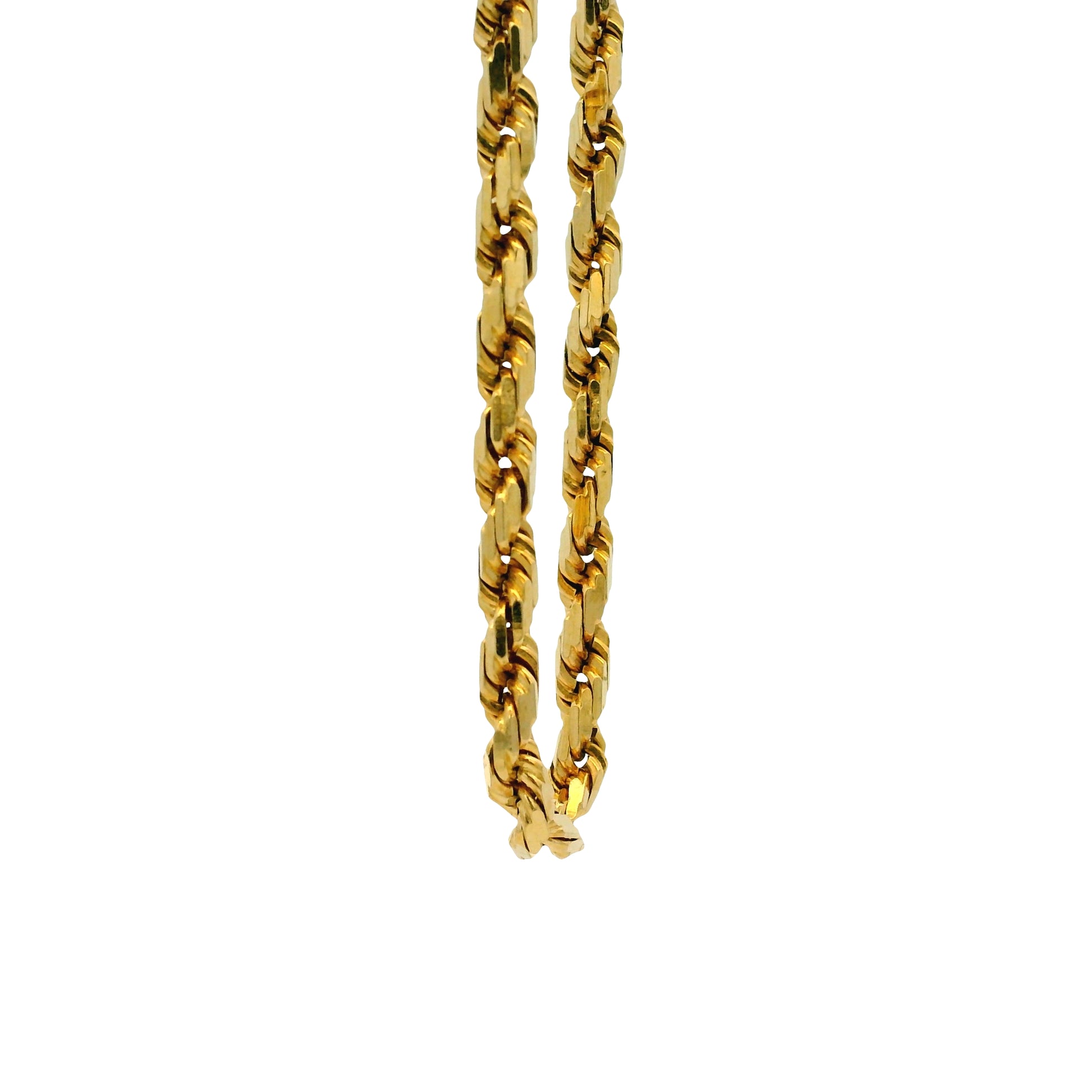 Gold rope chain on a white background