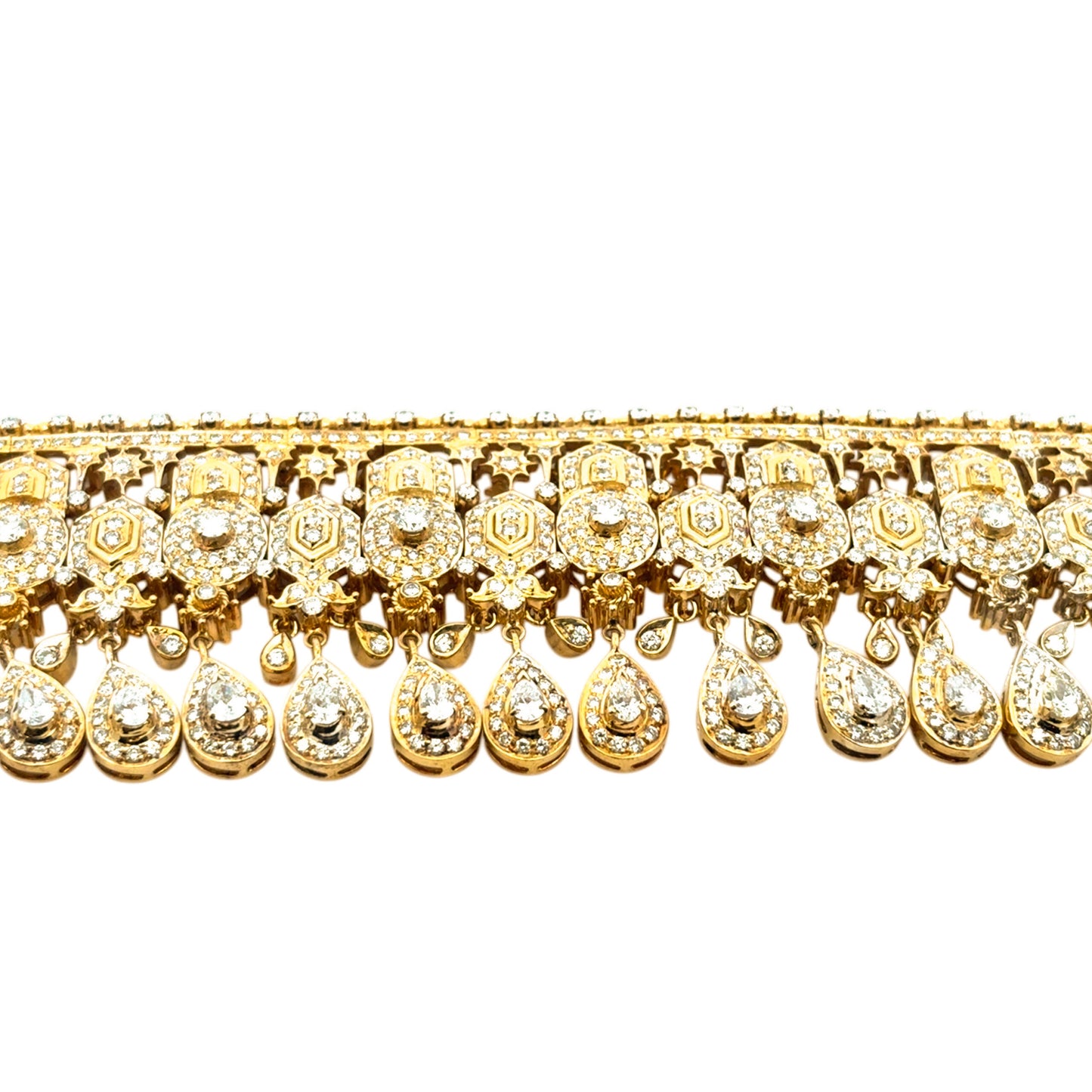 18k Yellow Gold 30ctw Diamond Indian Multi-Row Choker Necklace
