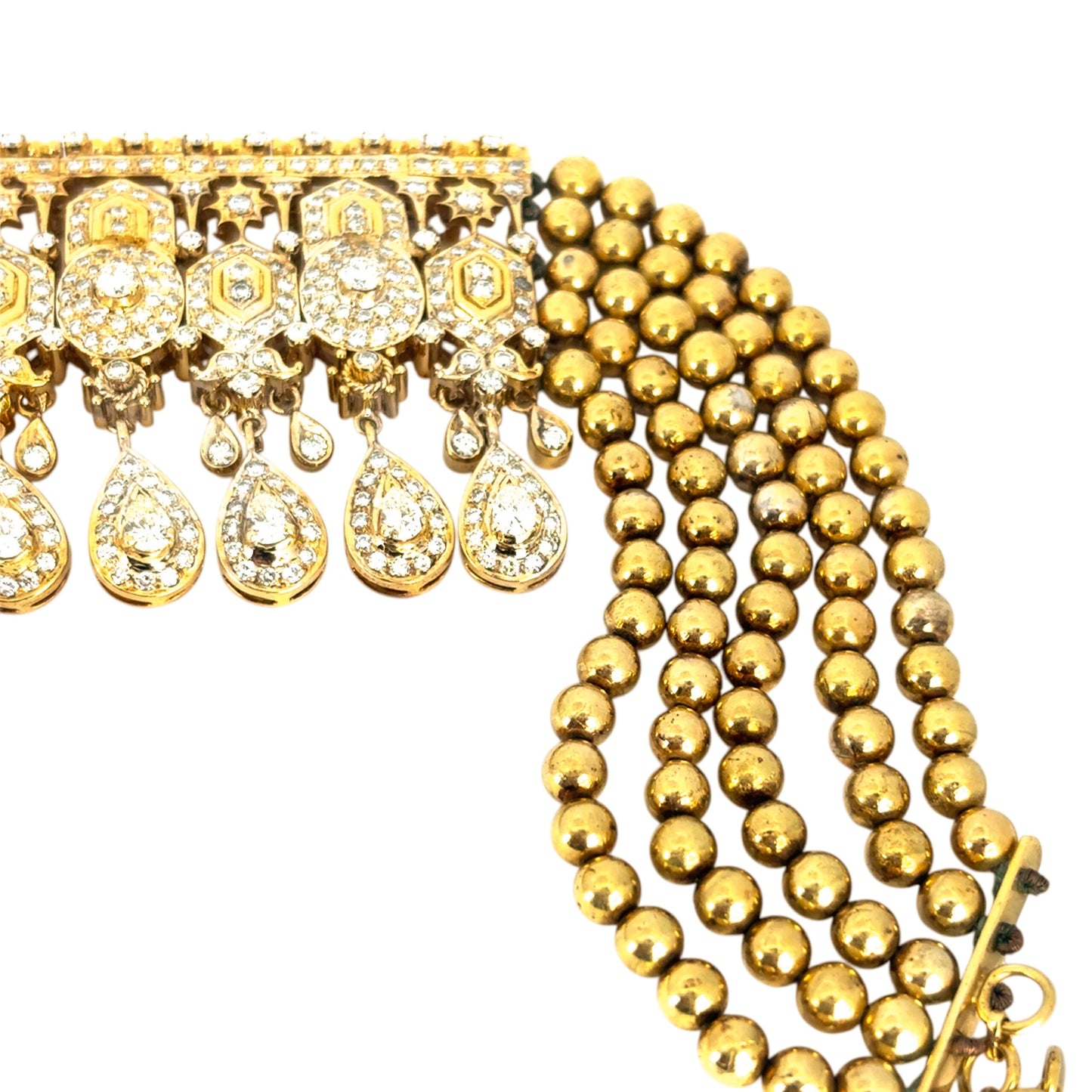 18k Yellow Gold 30ctw Diamond Indian Multi-Row Choker Necklace