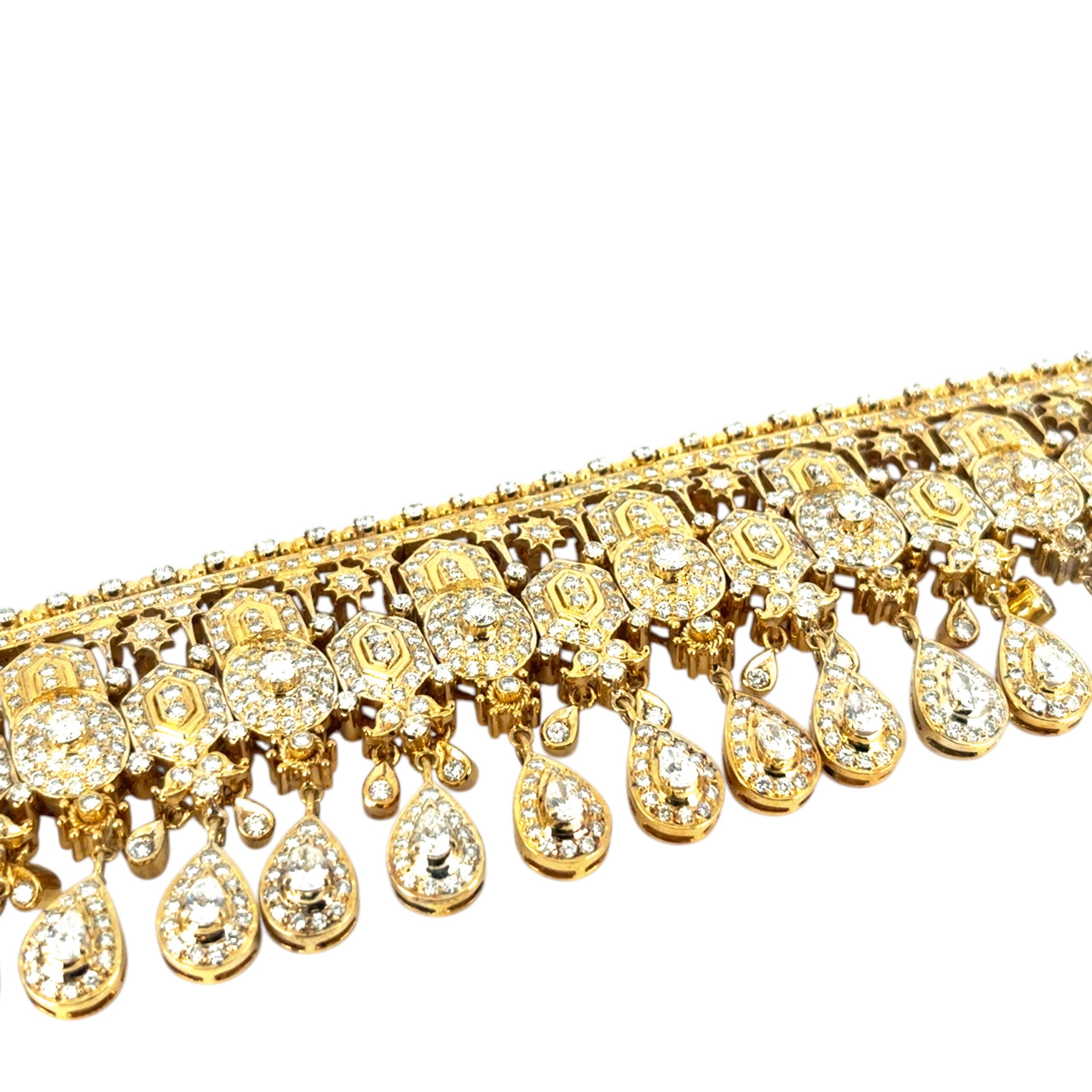 18k Yellow Gold 30ctw Diamond Indian Multi-Row Choker Necklace