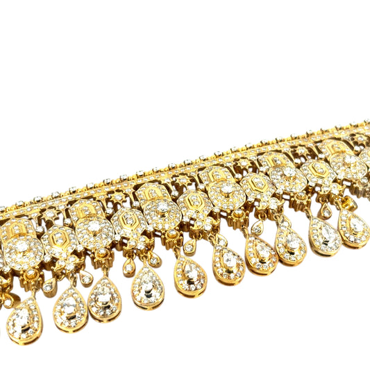 18k Yellow Gold 30ctw Diamond Indian Multi-Row Choker Necklace