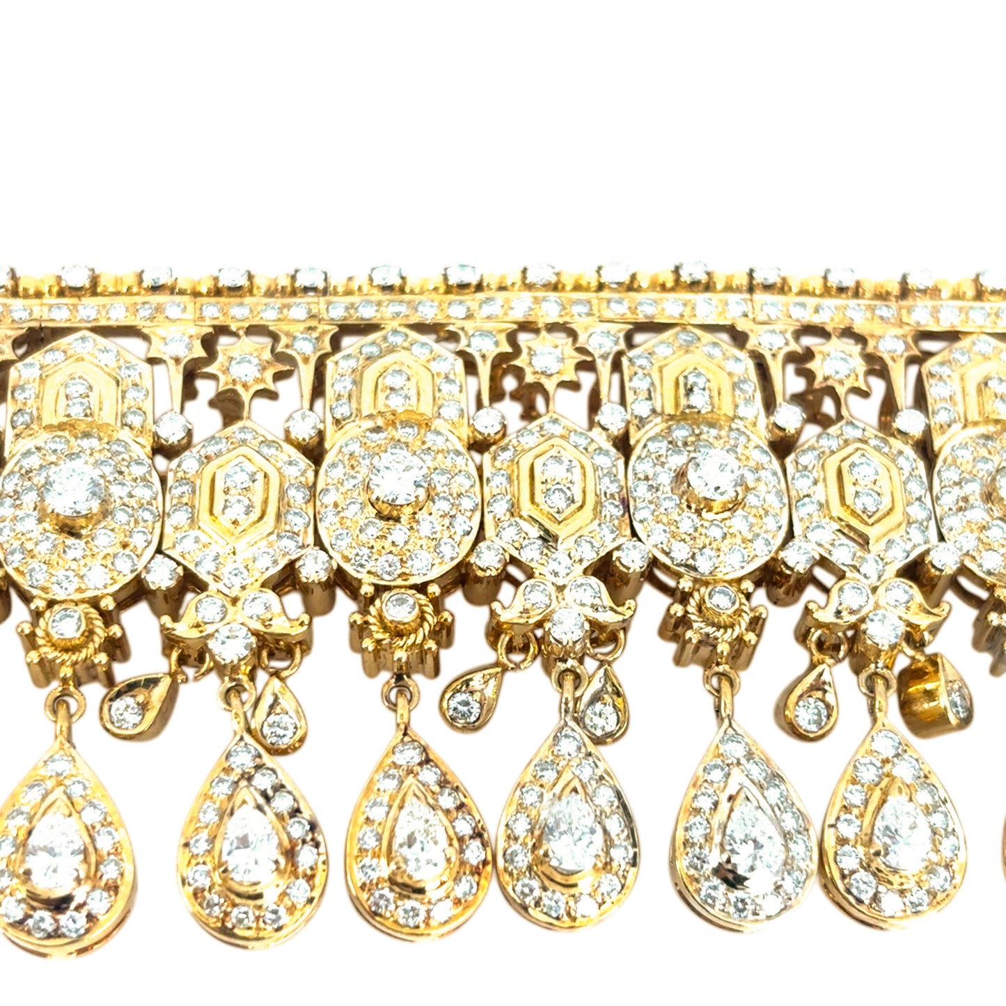 18k Yellow Gold 30ctw Diamond Indian Multi-Row Choker Necklace