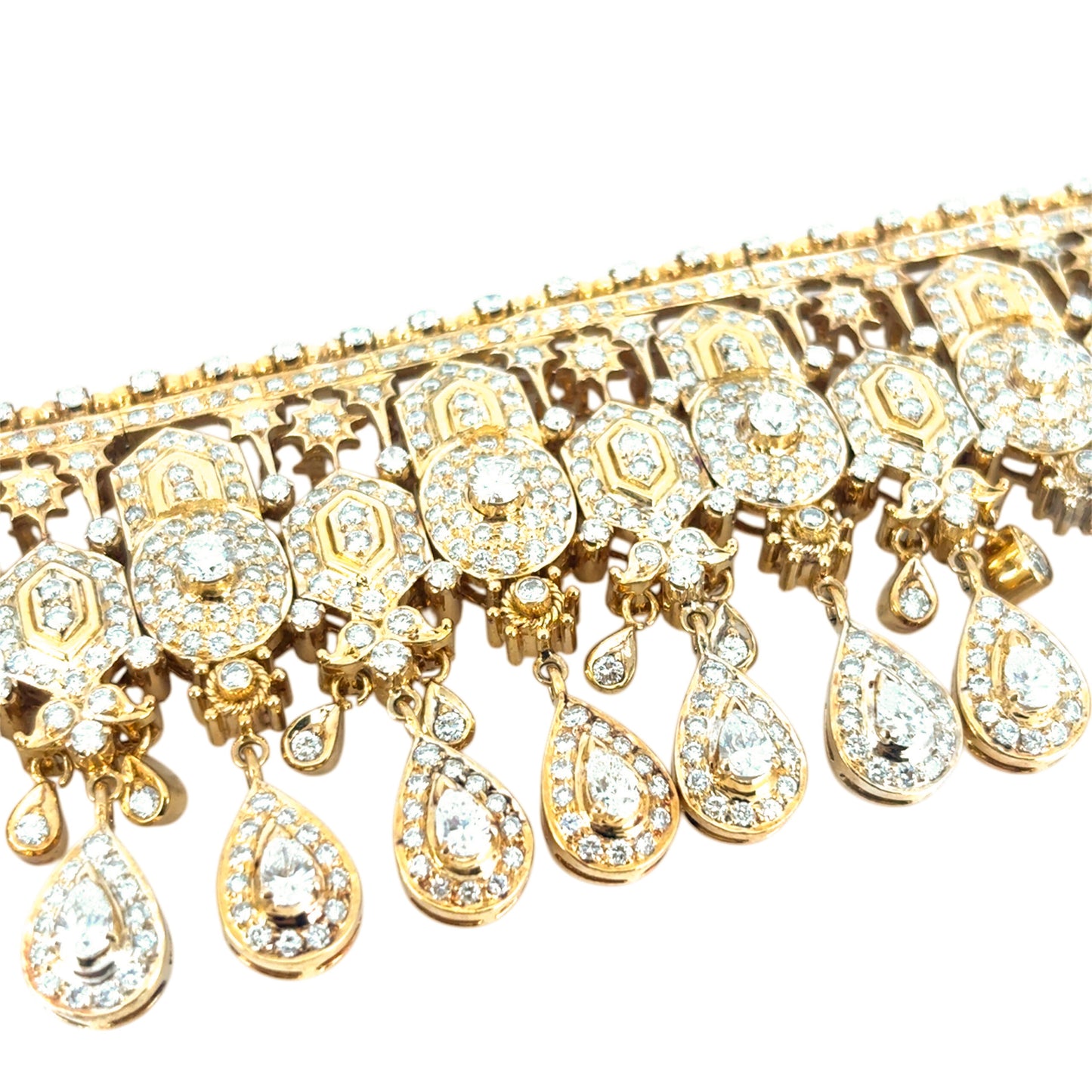 18k Yellow Gold 30ctw Diamond Indian Multi-Row Choker Necklace