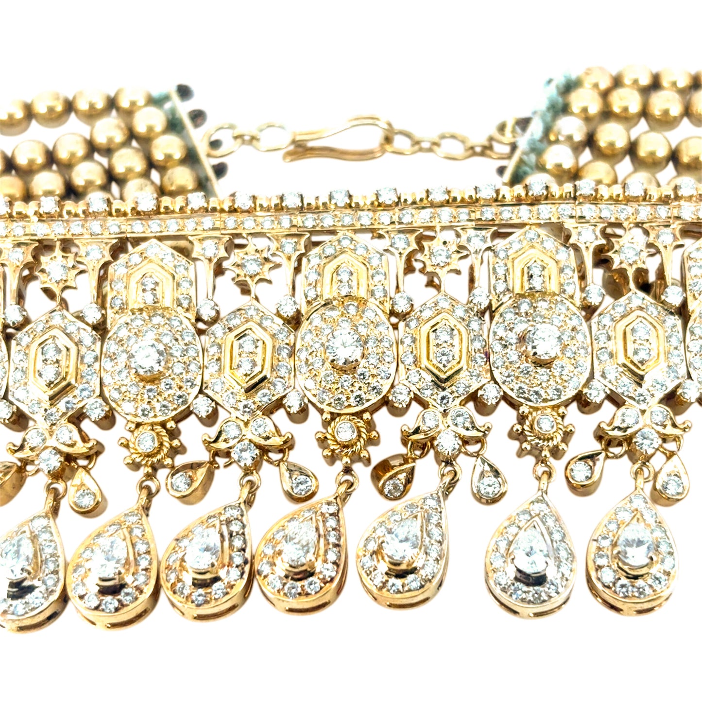 18k Yellow Gold 30ctw Diamond Indian Multi-Row Choker Necklace