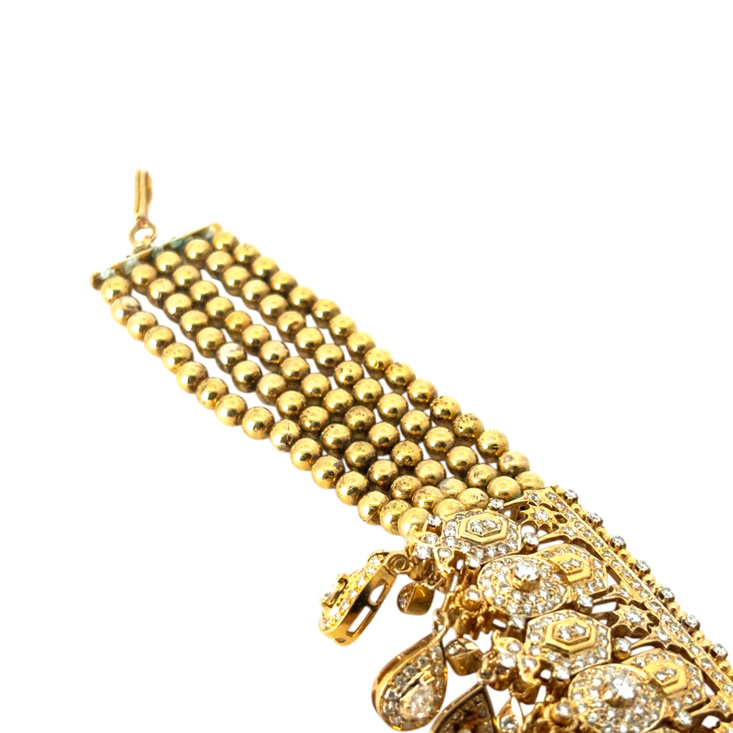 18k Yellow Gold 30ctw Diamond Indian Multi-Row Choker Necklace