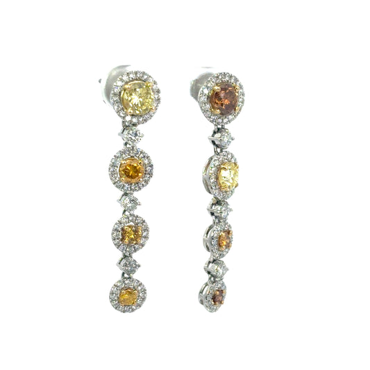 Platinum approx. 3.63ctw Natural Colored Diamond with White Halo Dangle Earrings