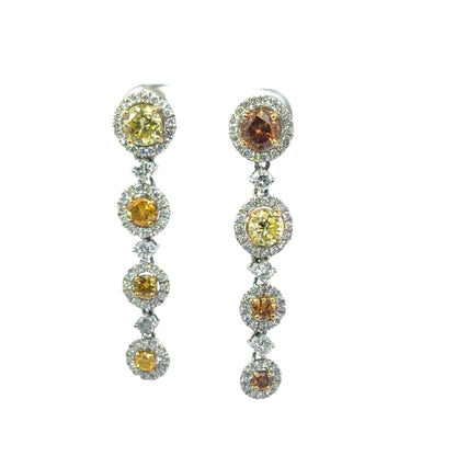 Platinum approx. 3.63ctw Natural Colored Diamond with White Halo Dangle Earrings