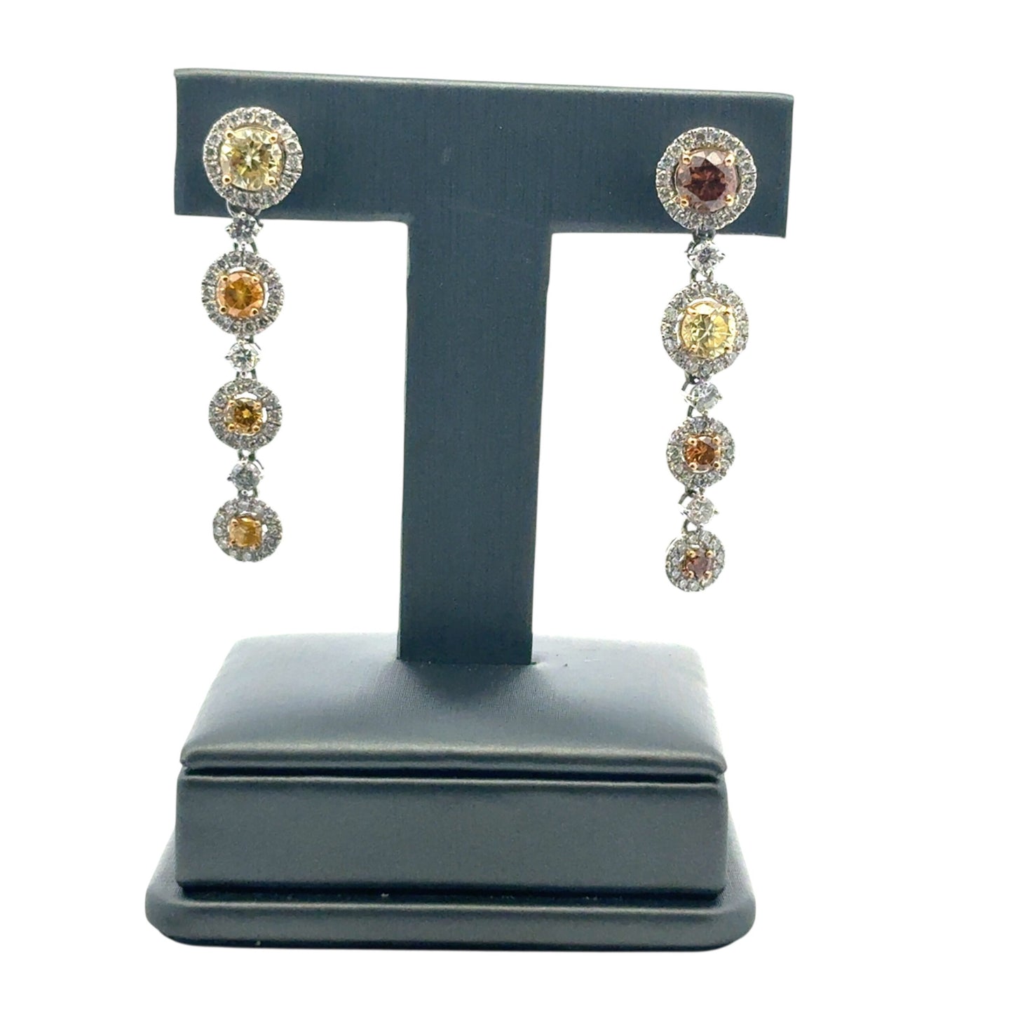 Platinum approx. 3.63ctw Natural Colored Diamond with White Halo Dangle Earrings