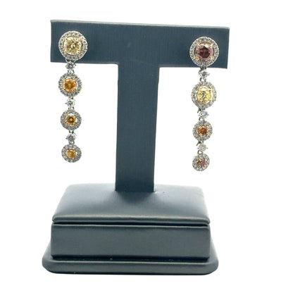 Platinum approx. 3.63ctw Natural Colored Diamond with White Halo Dangle Earrings