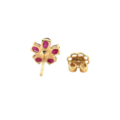 14k Yellow Gold Ruby and Diamond Flower Earrings