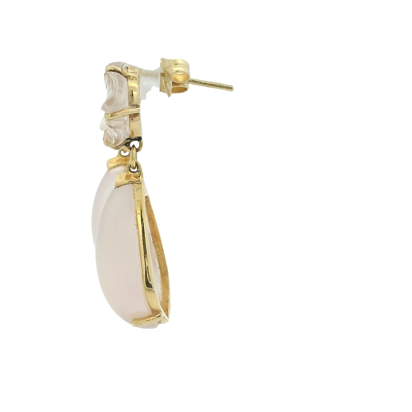 Vintage 14k Yellow Gold Rose White Quartz Dangle Earrings