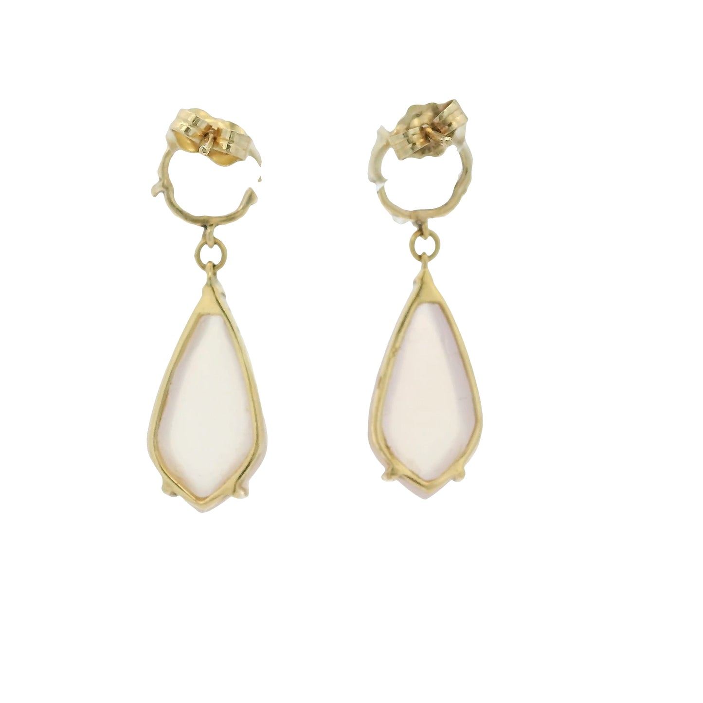Vintage 14k Yellow Gold Rose White Quartz Dangle Earrings