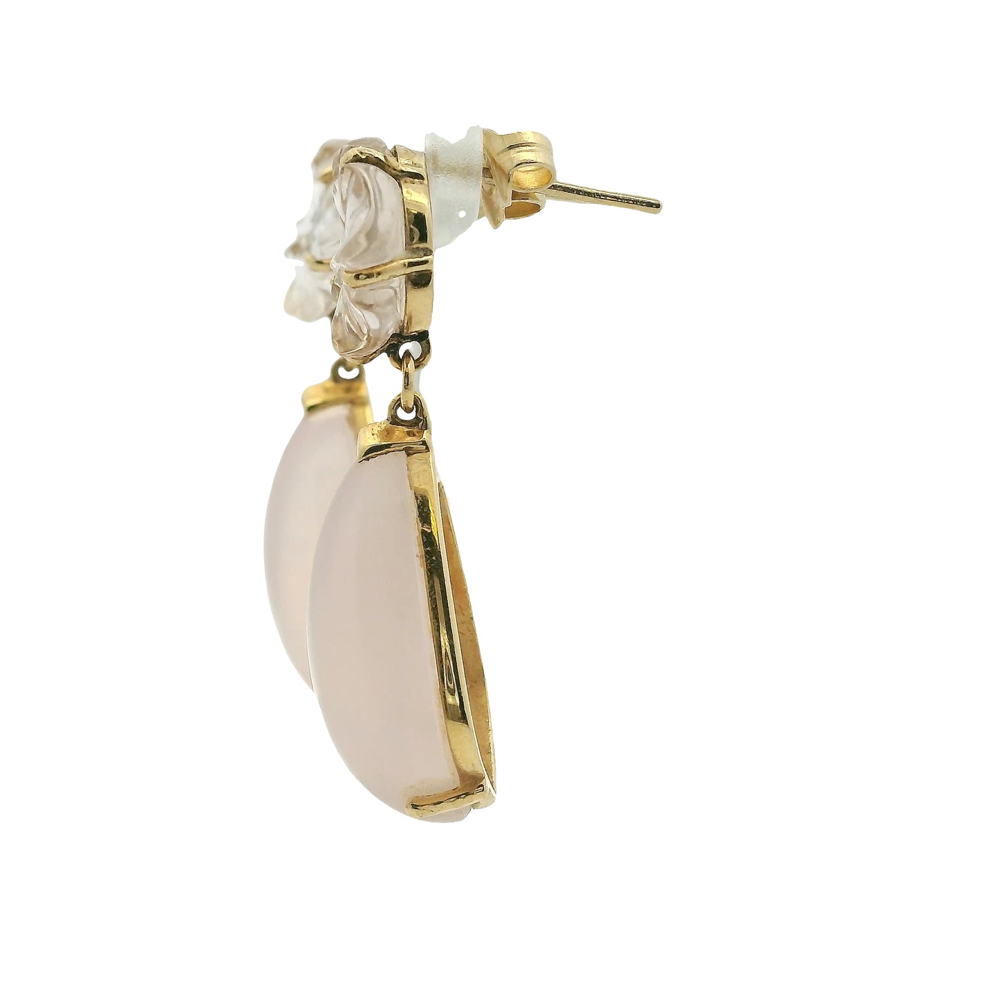 Vintage 14k Yellow Gold Rose White Quartz Dangle Earrings