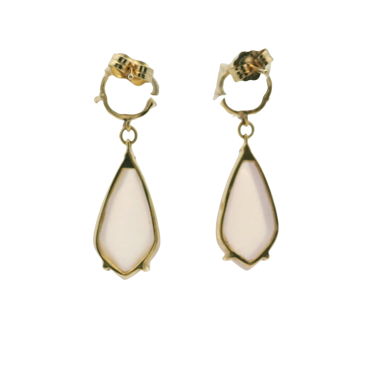 Vintage 14k Yellow Gold Rose White Quartz Dangle Earrings