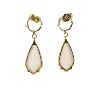 Vintage 14k Yellow Gold Rose White Quartz Dangle Earrings