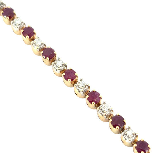 14k Yellow Gold 5.98ctw Natural Round Brilliant Diamond and Ruby Bracelet