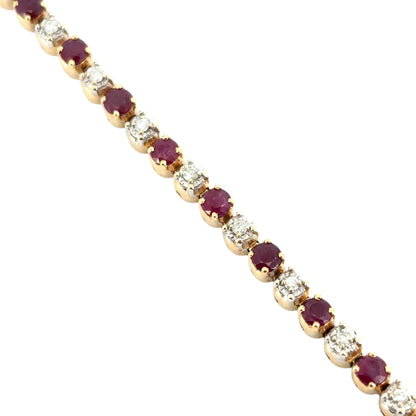 14k Yellow Gold 5.98ctw Natural Round Brilliant Diamond and Ruby Bracelet