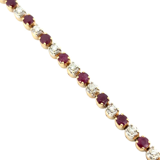 14k Yellow Gold 5.98ctw Natural Round Brilliant Diamond and Ruby Bracelet