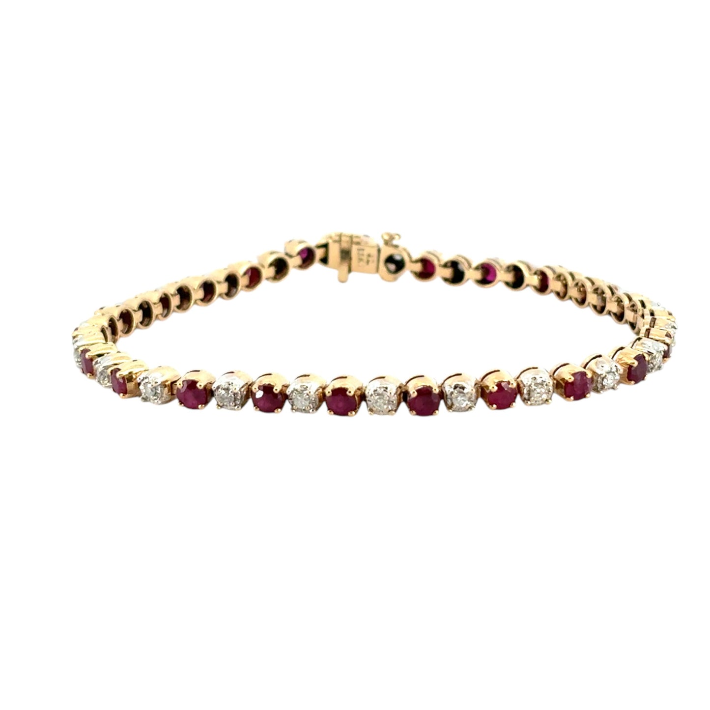 14k Yellow Gold 5.98ctw Natural Round Brilliant Diamond and Ruby Bracelet